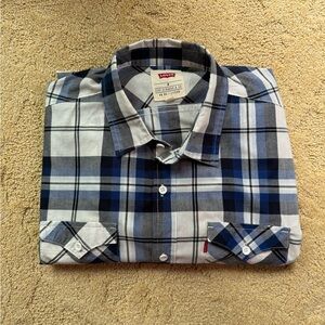 Men's Levis Blue Plaid Shirt size M